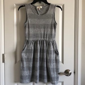 Grey Silver Stripe Pockets Cut Out Dress